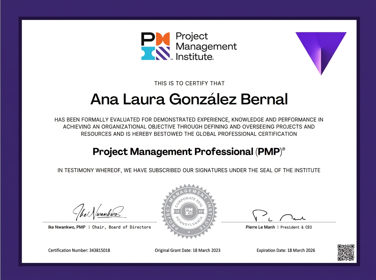 Certificado PMP Ana Laura