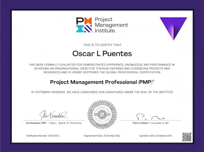 Certificado PMP de Oscar