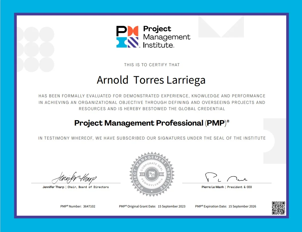 Certificación PMP de Arnold Torres