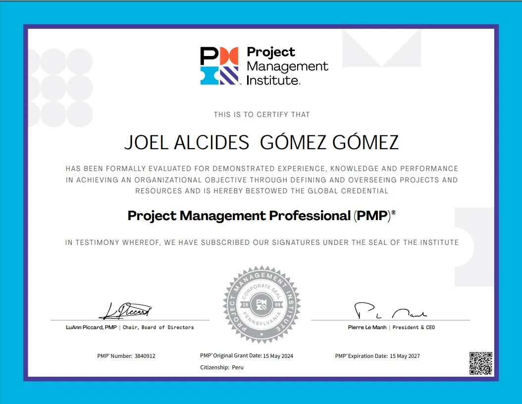 Certificación PMP de Joel