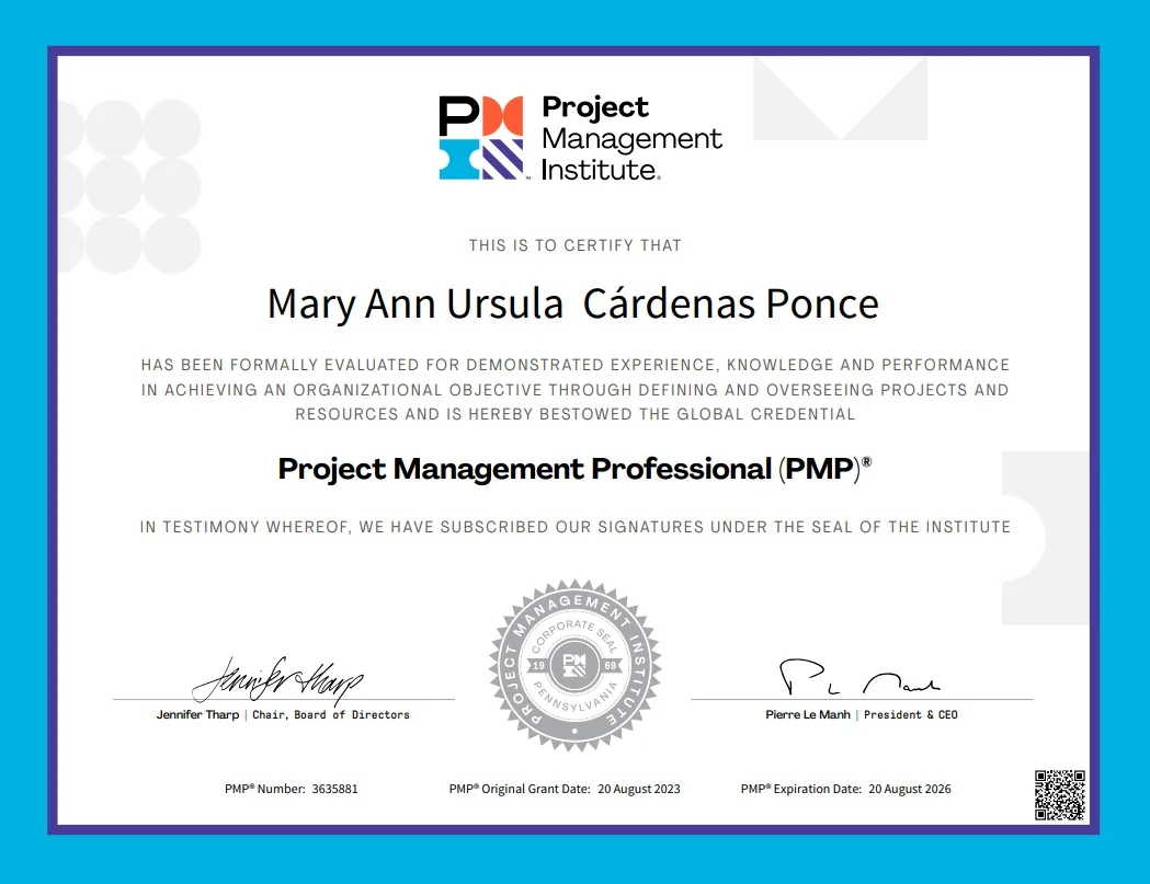Certificación PMP de Mary Ann