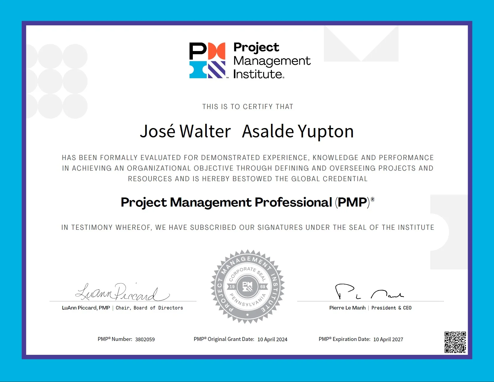 Certificación PMP de Walter